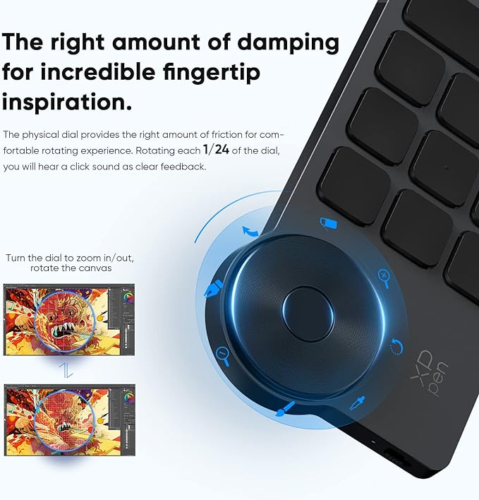 XPPen Mini Keydial ACK05 Wireless Shortcut Keyboard Bluetooth Programmable Express Remote Control with Dial & Customized Express Keys for Drawing Tablet PC MacBook Windows Images Video Editing