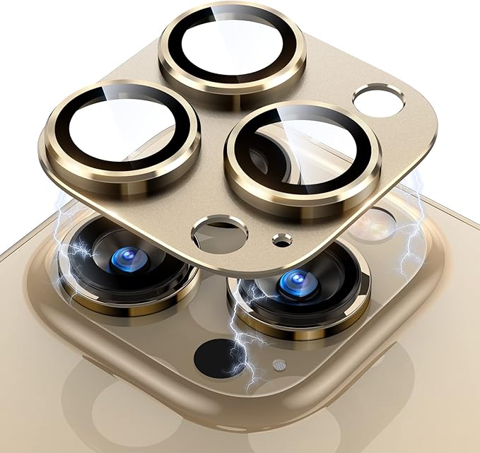 Uyiton for iPhone 14 Pro/iPhone 14 Pro Max Camera Lens Protector, [Drop Protection] 9H Tempered Glass Camera Cover screen Metal Ring Case Friendly Scratch Resistant Easy to Install Gold