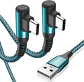 sweguard USB Type C Charger Cable Right Angle [2-Pack,10FT] iPhone 16 Charger Nylon Braided Cord for iPhone 15 16 Pro Max Samsung Galaxy S25 S24 S23 S22 S21 S20 S10 S9 Note A15 A55 Flip Pixel LG Moto