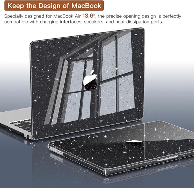 CISSOOK Black Glitter Case for MacBook Air 13.6 inch 2025 2024 2022 Release - Image 5