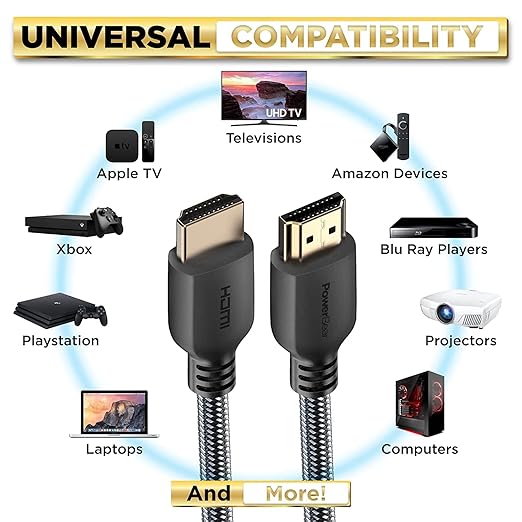PowerBear 4K HDMI Cable 6 ft | High Speed, Braided Nylon & Gold Connectors, 4K @ 60Hz, Ultra HD, 2K, 1080P, ARC & CL3 Rated | for Laptop, Monitor, PS5, PS4, Xbox One, Fire TV, Apple TV & More