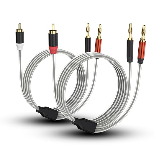 HOSONGIN RCA to Banana Plug Speaker Cable 3.3 Feet -2 Pack, Gold-Plated Dual-Shielding Hi-Fi Stereo Cable for Home Theater/Amplifier/Subwoofer/Speaker/Audio Receiver/Vinyl Record Player/SoundBar
