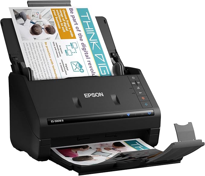 Epson Workforce ES-500W II Wireless Color Duplex Desktop Document Scanner for PC and Mac, with Auto Document Feeder (ADF) and Scan from Smartphone or Tablet