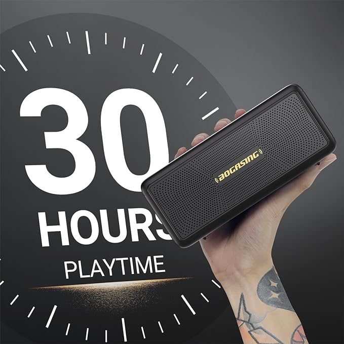 BOGASING Bluetooth Speakers, M5 Portable Wireless Speaker with 40W Loud Stereo Sound & Punchy Bass, 30H Playtime, IPX7 Waterproof, Bluetooth 5.3, EQ, TWS, TF-Card, AUX, USB, for Outdoor Home (Black)