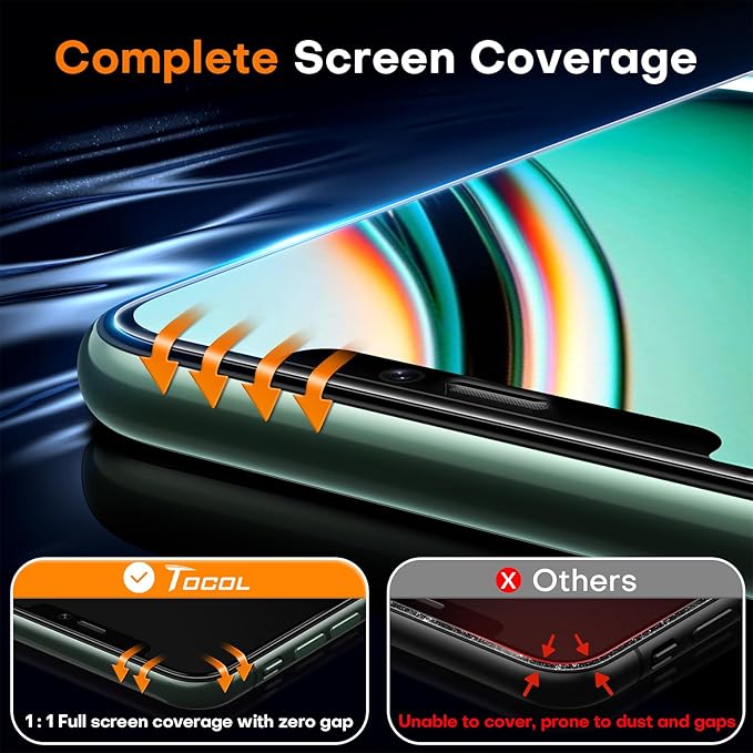 TOCOL for iPhone 11 Pro/iPhone XS/iPhone X Screen Protector 9H Hardness Military Grade Shatterproof HD Tempered Glass Full Coverage Easy Installation Case Friendly 2 Pack