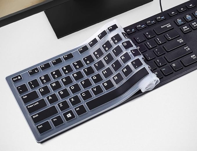 Keyboard Cover for DELL KB216 KB216b KB216t KB216d KB216p Wired & KM636 & Dell Optiplex 5250 3050 3240 5460 7450 7050 & Dell Inspiron AIO 3475/3670/3477 All-in one Desktop Keyboard -Black
