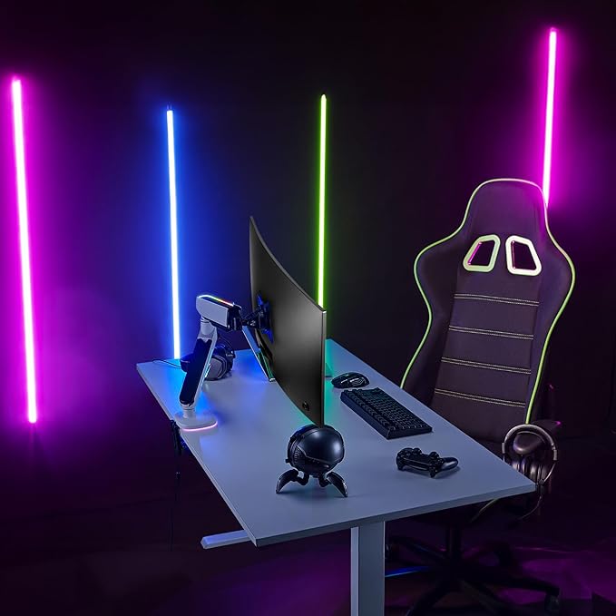AVLT Single 27”-45” RGB Gaming Monitor Arm Desk Mount Built-in 20 Lighting Modes Touch Button Control Fits Flat/Curved/Ultrawide Screens Height Swivel Tilt Rotation Adjustable Stand -White