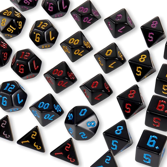 DND Dice, 10 X 7 (70 Pieces) Polyhedral Dice Set for Dungeons and Dragons DND RPG MTG Table Games D4 D6 D8 D10 D% D12 D20 with 10 Pack Black Bags