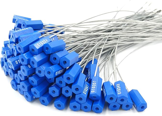 Leadseals(R) 50 Security Cable Seals Numbered Security Tags Tamper Proof Tags Pull Tight Steel Wire Seals for Truck, Trailers, Cargo, Containers, Vans, Oil Tank, Milk Vehicle (Blue, Pack of 50pcs)
