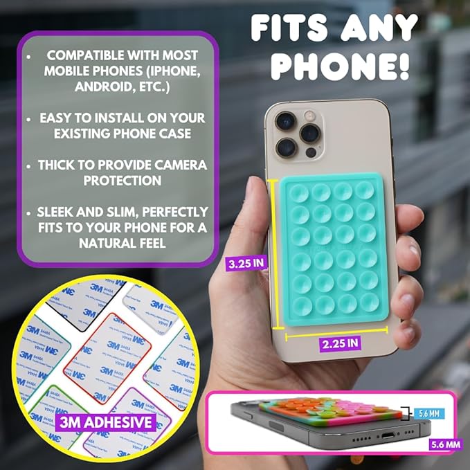 Suction Phone Case Mount, Sillicon Adhesive Phone Accessory for iPhone and Android, Hands-Free Fidget Toy Mirror Shower Phone Holder, Tiktok Videos and Selfies (Pink)