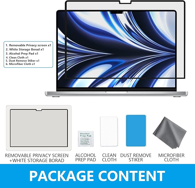 FILMEXT MacBook Air M2 13.6-inch Screen Protector, Privacy Shield, 2022 Release (A2681), Polyethylene Terephthalate, 1 Piece