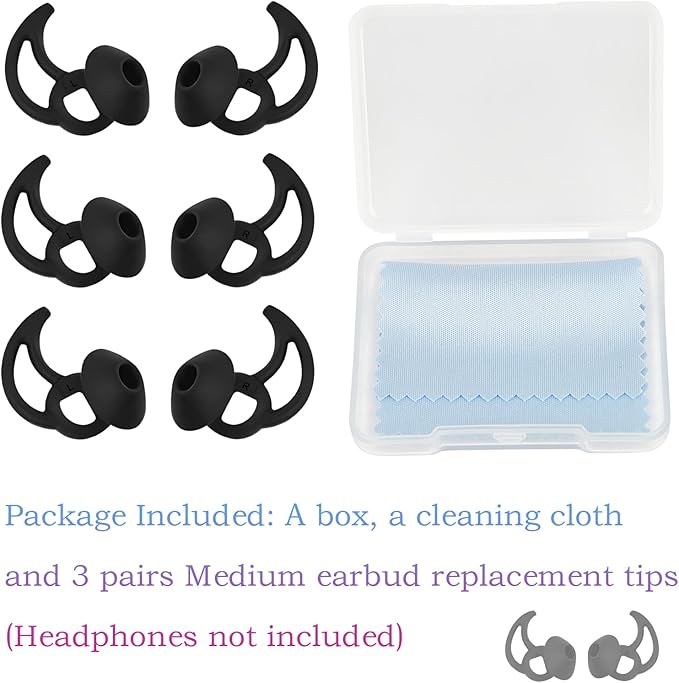 Medium Replacement Earbud Tips Silicone Ear Tips Compatible with Bose Quietcomfort and Sport Headphone Earbud Covers Ear Bud Tips 3 Pairs