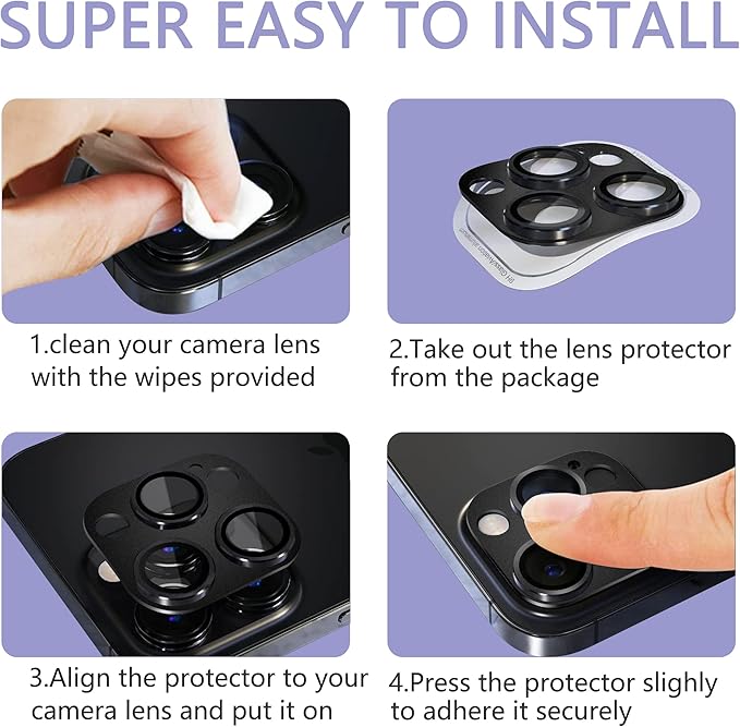 2 Pack Camera Lens Protector for iPhone 15 Pro/iPhone 15 Pro Max,[Not Easy to Breakn ] AR Tempered Glass Strong Adsorption Metal Camera Cover Screen-Black