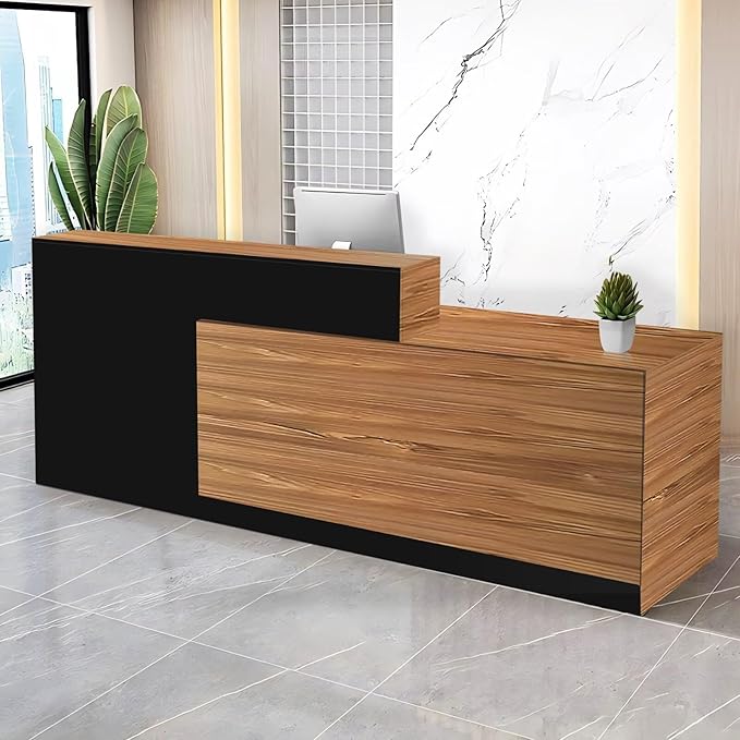 Reception Desk with Counter Modern Checkout Counter with Lockable Drawer Keyboard Tray Receptionist Desk for Office Salon Reception Table A Right 55inch/140cm