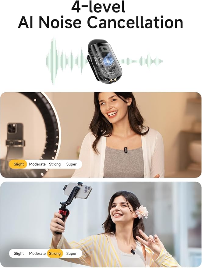 MAONO Wave T1 Mini Wireless Lavalier Microphone for iPhone 16 15 Android Tablet PC with USB-C Plug, Noise Cancellation, AI Voice Filter, 30H Used with Charging Case for Video Recording TikTok YouTube