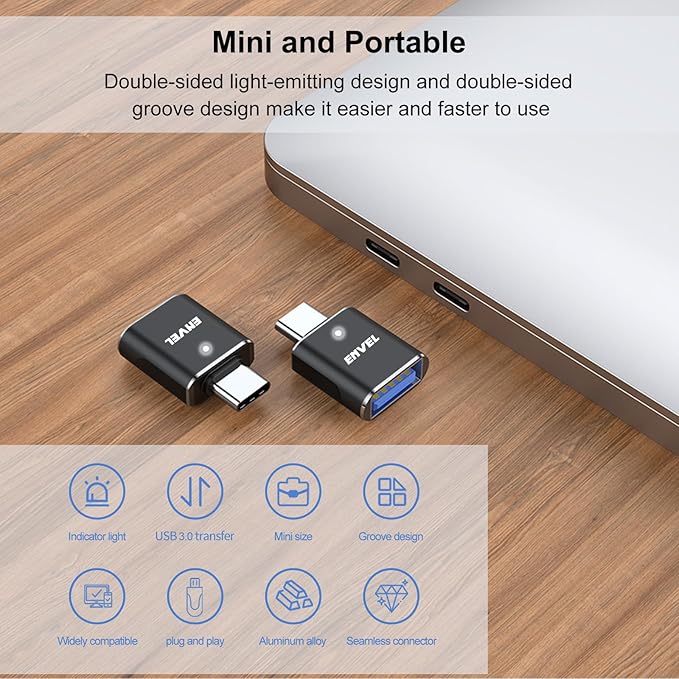 ENVEL USB to USB C Adapter, USB3 5Gbps High Speed Data Transfer, OTG Converter Thunderbolt3 to USB Female Compatible with Apple iWatch iPhone 15 Pro Max iPad Air 4 5 Mini 6 (Black, USB A/C Male)