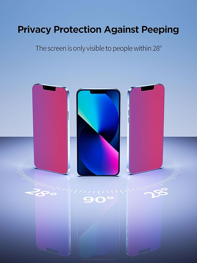 Compatible for iPhone 13 Pro Max Privacy Screen Protector/iPhone 14 Plus Screen Protector Tempered Glass 6.7 Inch, Pink Gradient Anti Spy Anti Blue Light HD Easy Installation