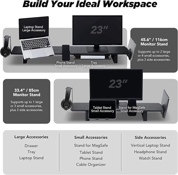 Moodular Add-ons Headphone Stand [Accessory Only - Requires Moodular Wooden Monitor Stand Slide Rails for Use] Black MSA-HS