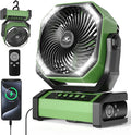 KITWLEMEN Camping Fan with Light - 20000mAh Rechargeable Battery Fan, 60Hrs Max Run Time, 4 Speeds, Timer, Auto Oscillation, 270° Pivot & Hook for Camping, Power Outage, Hurricane