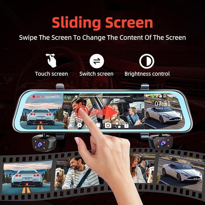 4 Channel Mirror Dash Cam, 360 Dash Camera FHD 1080P Front and Rear 12'' Full Touch Screen, Built-in WiFi, GPS, Parking Monitor, IR Night Vision with Free 128G Card