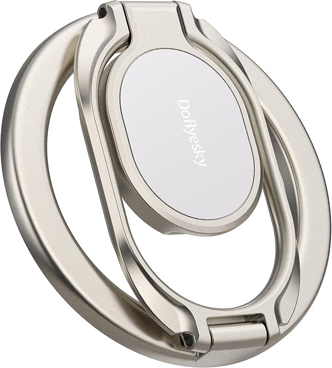 Magnetic Phone Grip Compatible with MagSafe Ring Holder, Metal Double Adjustable Gym Finger Ring Grip and Stand, Removable Phone Grip for iPhone, iPad and Smartphones (Natural Titanium)