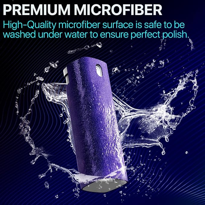Mini Screen Cleaner Spray – Finger Proof Screen Cleaner for Smartphones, iPads, MacBooks, Laptops, Car Screens, Touchscreens – 3in1 Mist Cleaner, Microfiber Cloth and Cover (Navy Blue)