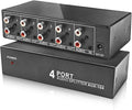 3.5mm Aux + RCA L/R Audio Splitter 1 in 4 Out, BolAAzuL 4-Way Stereo Audio Distributor Box 4-Channel Stereo RCA Splitter 1x4 for DVD Player, Game Console, Headphones, Speaker - w/Power