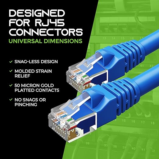 GearIT 24-Pack, Cat5e Ethernet Patch Cable 6 Feet - Snagless RJ45 Computer LAN Network Cord, Blue - Compatible with 24 48 Port Switch POE Rackmount 24port Gigabit