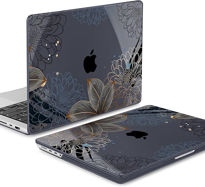 Mektron Case for MacBook Pro 16" M4 A3403 A3186 M3 A2991 M2 A2780 M1 A2485 (2021/2023/2024) Pro/Max with Touch ID, Hard Shell Plastic Laptop Cover Keyboard Cover Screen Protector, Line Chrysanthemums
