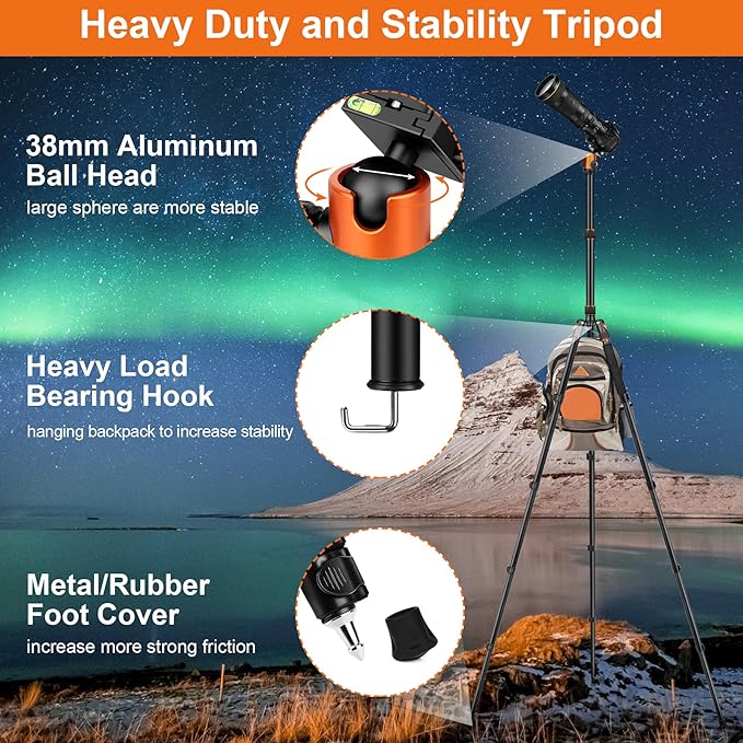 JOILCAN Tripod for Camera, 81" Aluminum Camera Tripod, 83" DSLR Tripods & Monopods, Heavy Duty Travel Tripod for Binoculars Spotting Scope Telescope, Professional Complete Tripod Units, Payload 35lb