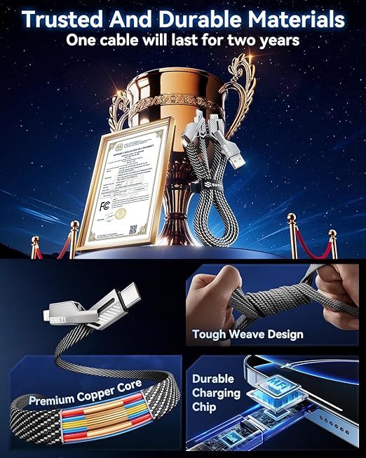 [One is Enough] 4-in-1 Compatible with USB C to Lightning Cable, 45W High-Speed Charging & Fast Data Transfer,CarPlay & Android Auto Support Multi Charger Cord Combo for iPhone/Samsung/iPad,10FT