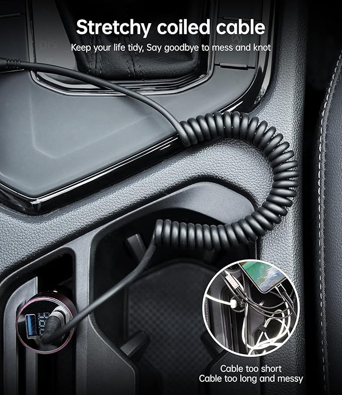 USB Type C Cable Fast Charging, 2Pack 5ft Coiled USB A to USB C Charge Cable for Car Android Auto Charging Cord Compatible with iPhone 16/15/Plus/Pro/Samsung Galaxy S20 S10 Plus and More USB C Devices