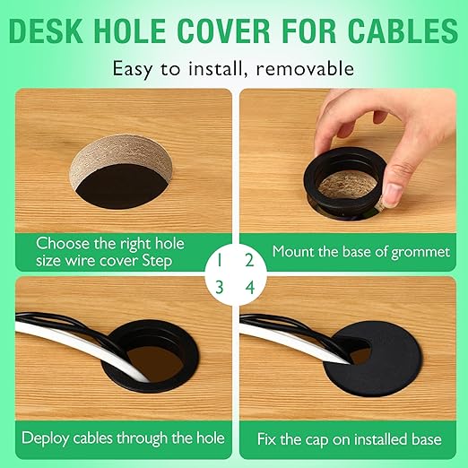 5 Pcs Desk Grommet 1-3/8" / 35 mm, Desk Cord Hole Cover, Cable Grommet ABS Plastic, Desk Hole Grommet for Home & Office Pc, Detachable Cable Cord Organizer-Black
