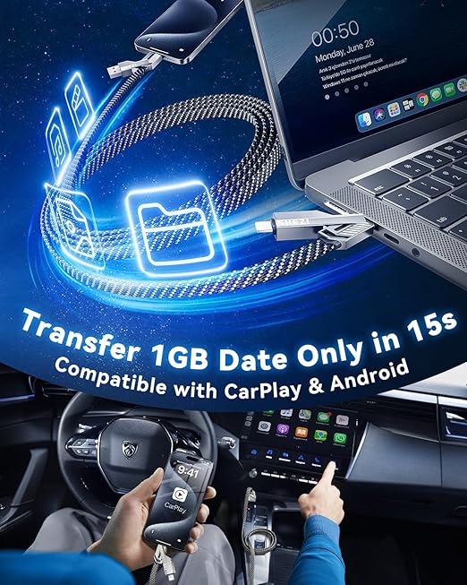 [One is Enough] 4-in-1 Compatible with USB C to Lightning Cable, 45W High-Speed Charging & Fast Data Transfer,CarPlay & Android Auto Support Multi Charger Cord Combo for iPhone/Samsung/iPad,10FT