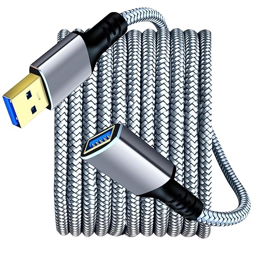 Tan QY USB 3.0 Extension Cable 15Ft, USB 3.0 High Speed Extender Cord Type A Male to A Female for PlayStation, Xbox, USB Flash Drive, Hard Drive, Card Reader,Scanner,Printer,Keyboard (Silver, 15Ft)