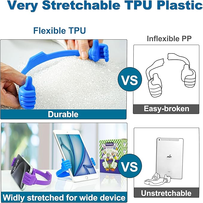 Honsky Thumbs-up Cell Phone Stands, Tablet Display Stands, Cellphone Holder, Mobile Smartphone Mount Cradle for Desk Desktop â€“ Universal Multi-Angle Cute, 2 Packs, Yellow, Blue