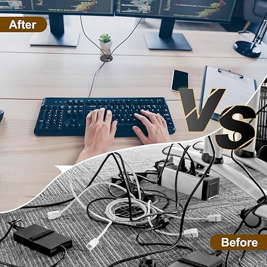 uxcell 6 Pcs 35mm (1.38 Inch) Desk Grommet, Plastic Cable Hole Cover, Wire Cord Cable Organizer for Home Office Computer Desk Cabinet, White