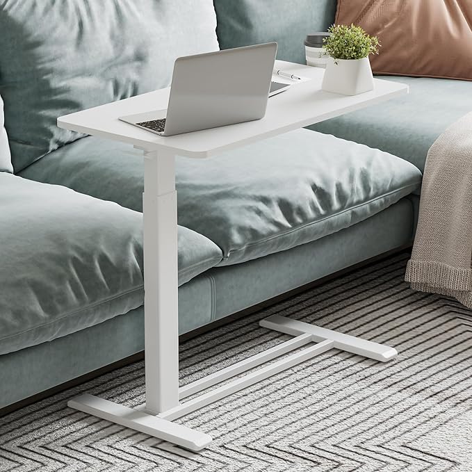 FLEXISPOT Mobile Standing Desk with Wheels Pneumatic Laptop Desk Rolling Computer Cart Movable Height Adjustable Small Sit Stand Desk Computer Workstations Home Use（31.5" W x 17.7" D,White