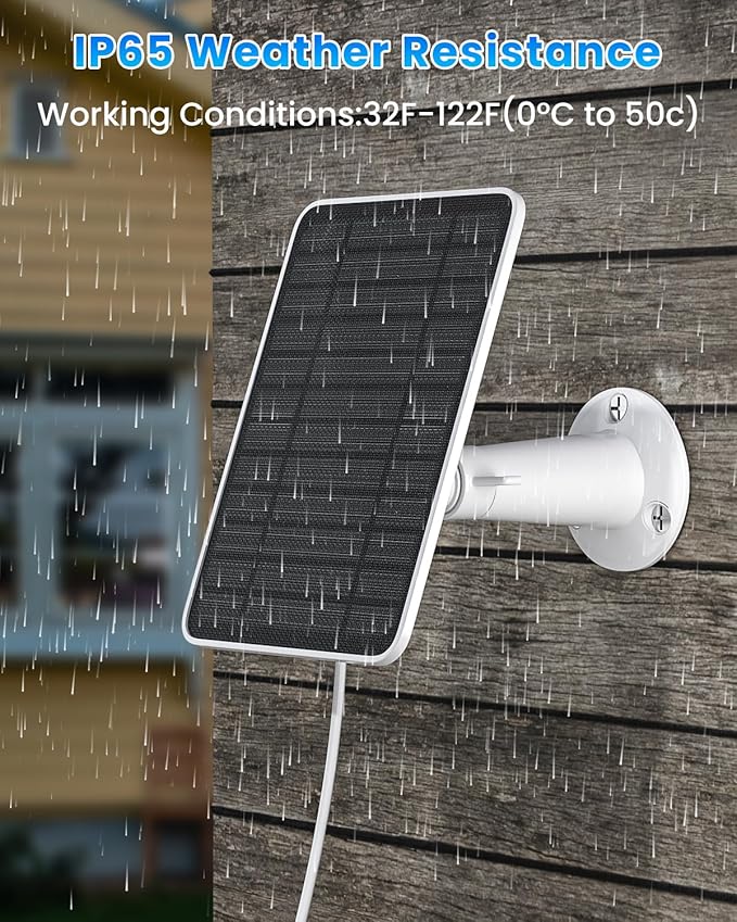 5W Solar Panel for Ring Camera, Solar Panel Charger Compatible with Ring Spotlight Plus/Pro Stick Up Outdoor Cam Battery, 9.8ft Cable with USB-C to Barrel Plug Adapter & Micro-USB Adapter, 4 Pack