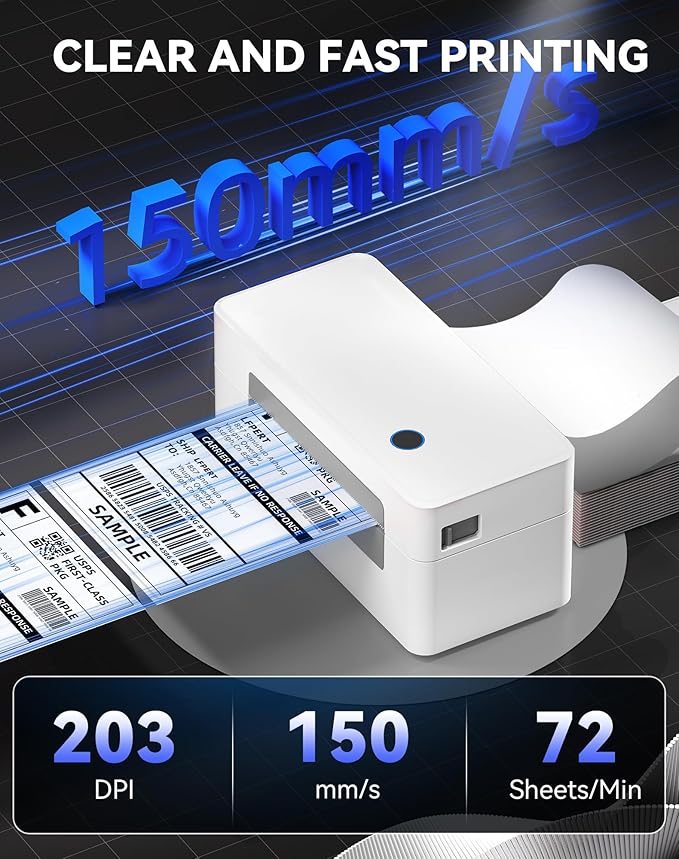 Bluetooth Thermal Label Printer, Wireless 4x6 Shipping Label Printer for Small Business & Shipping Package Compatible with Android, iOS, Windows & Mac, Used for Amazon, Ebay, Shopify, USPS Etc