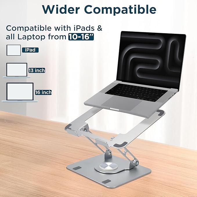 Uncaged Ergonomics Swivel Laptop Stand for Desk, Adjustable Computer iPad Stand for Desk w/ 360 Rotation, Portable Laptop Holder for Home Office Ergonomic Supplies