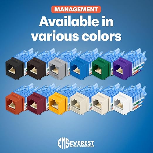 Everest 45° Angled RJ45 Cat5e Keystone Jacks 10-Pack in White - Slim Profile Female RJ45 Connectors - Cat 5e Keystone Jack - Compatible with 45° Angled Speed Termination Tool - 45Term (B0BL3GS7ZY)