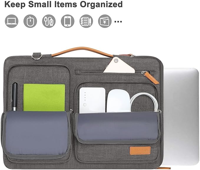 MOSISO 360 Protective Laptop Shoulder Bag,15-15.6 inch Computer Bags Compatible with MacBook Pro 16 inch, HP, Dell, Lenovo, Asus Notebook,Side Open Messenger Bag with 4 Zipper Pockets, Taupe Gray