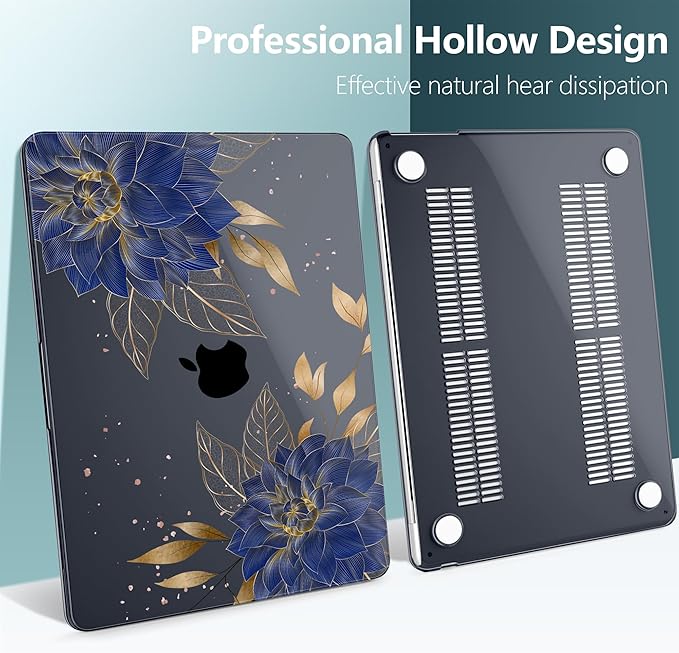 TWOLSKOO Compatible with M4 MacBook Air 15 inch Case 2025-2023 Released Model M4 A3241 M3 A3114 M2 A2941, Plastic Hard Shell & Screen Protector & Keyboard Cover & Trackpad Film, Dahlia Flowers