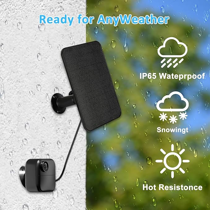 6W Solar Panel Charger for Blink Outdoor 4 (4th Gen), Solar Panel with 13.1ft Waterproof Charging Cable, Waterproof Rubber Plug, 360°Adjustable Mount and Micro USB and Type-C Port (for Blink 4-1PC)
