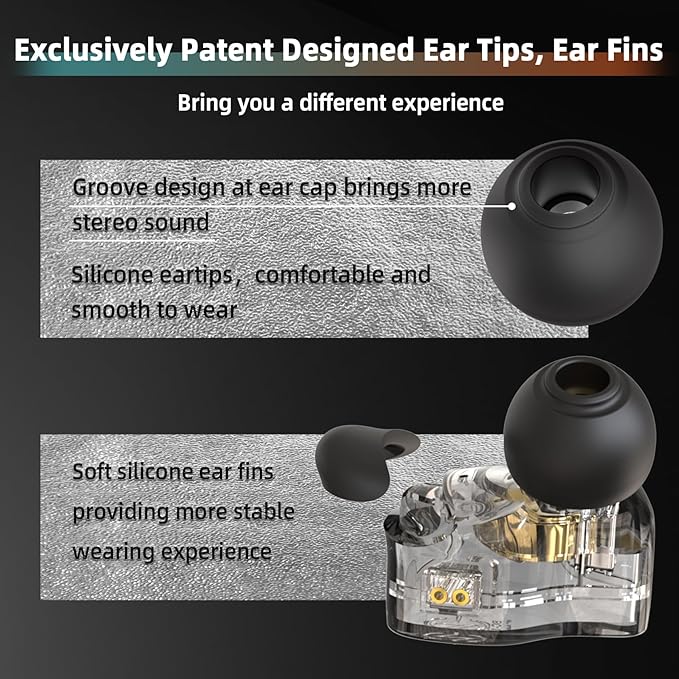 CCZ DC01 Pro USB C Headphones Wired Type-C in Ear Monitor Headphone, Professional USB C Wired Earbuds Super Bass Gaming IEMS with 1DD Patent Ear fin Ear tips for Singer Musician (Black, USBC-With Mic)