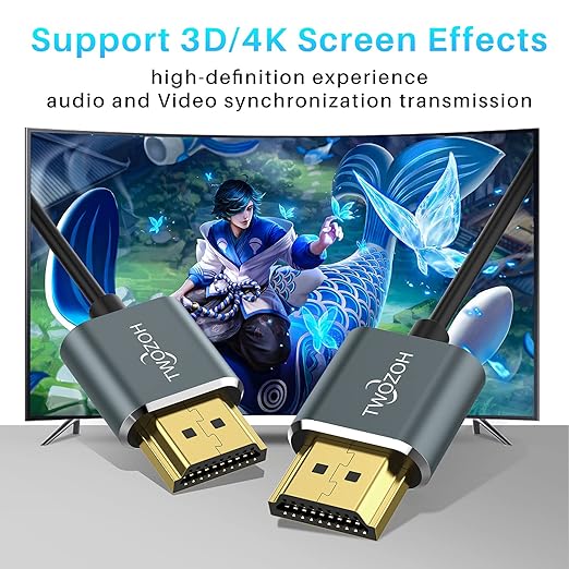 Twozoh Ultra-Thin HDMI to HDMI Cable 1.6FT, Hyper Slim HDMI 2.0 Cable, Extreme Flexible HDMI Cord Support 3D/4K@60Hz, 2160P, 1080P