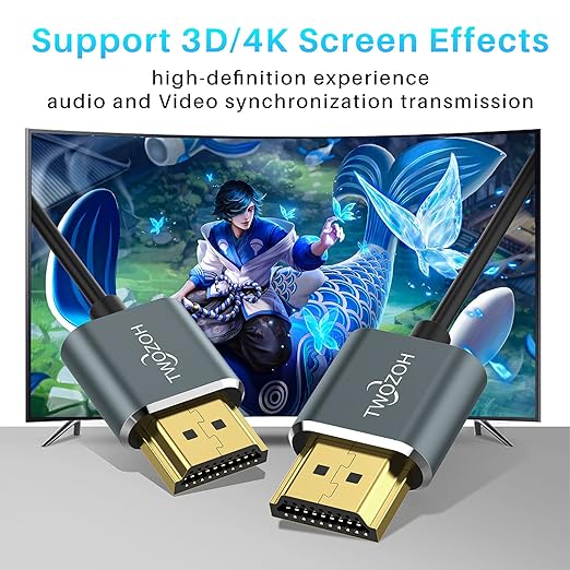 Twozoh Slim 4K HDMI Cable 1.6FT 5 Pack, Ultra Thin & Flexible Skinny HDMI to HDMI 2.0 Cord Support 4K/60HZ 18gbps Laptop, Monitor, PS5, PS4, Xbox One, Fire TV