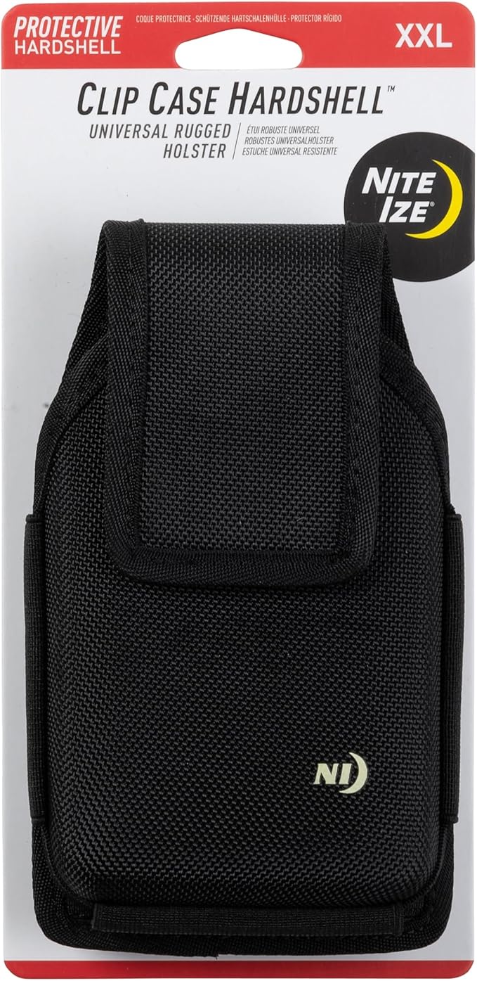 Nite Ize Clip Case Hardshell Universal Rugged Holster - Protective Phone Holder with Belt Clip - Holster for Men's & Women's Belts - Utility Belt Phone Pouch - XX-Large, Black