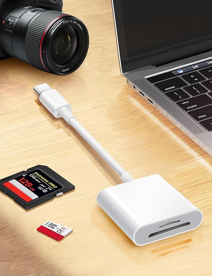 Trail Camera USB C SD Card Reader, ChiaoPio 2 in 1 USB-C to Memory Card Adapter with SD MicroSD Dual-Slot Compatible with iPhone 15 iPad Mac MacBook Pro/Air/Mini Samsung Android Laptop